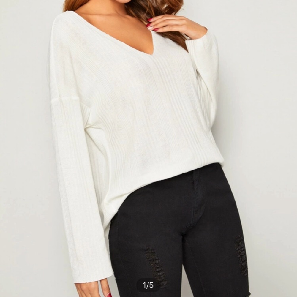 White rib knit drop shoulder top